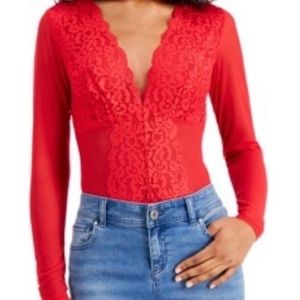 Beautiful Red International Concepts Intimates long-sleeve lace mesh bodysuit